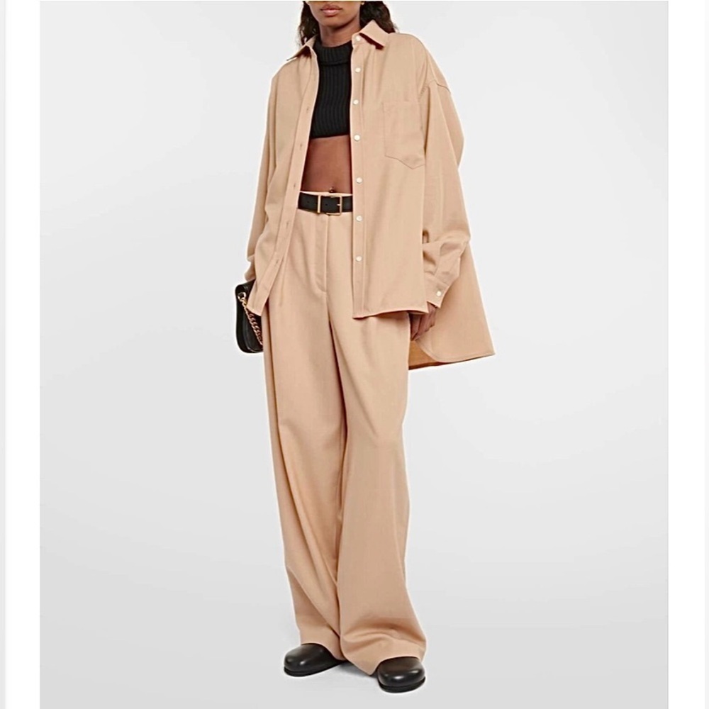 The Frankie Shop New Tansy Wool Pleated Wide Leg Pants Trousers Medium Camel